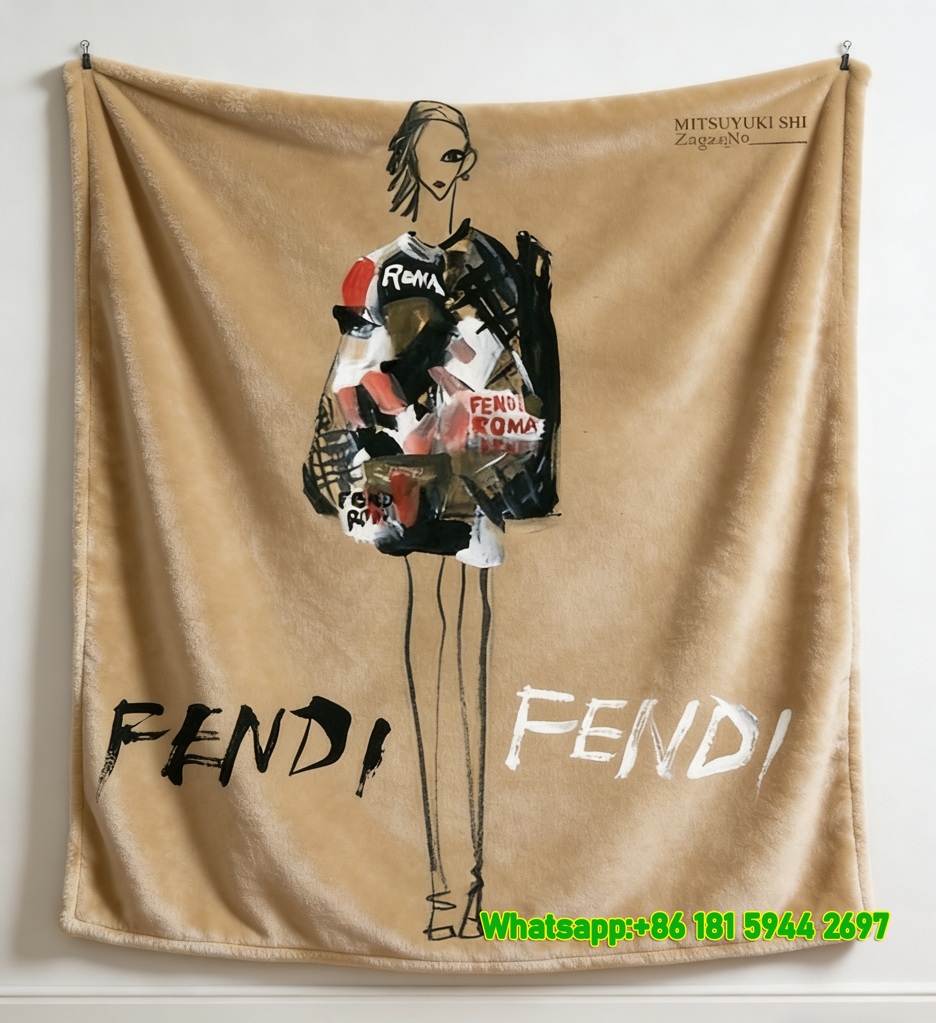 Fendi Roma Fashion Sketch Flannel Throw Blanket IMG_9560